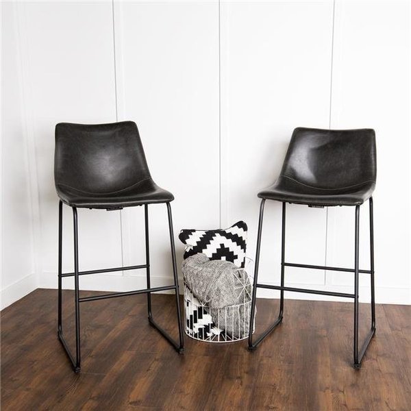 Fine-Line Faux Leather Dining Kitchen Barstools; Black - Set of 2 FI590079